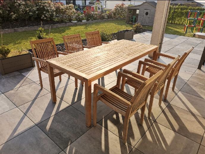 Gartenmöbel-Set 7-teilig stapelbar Natur Teakholz 